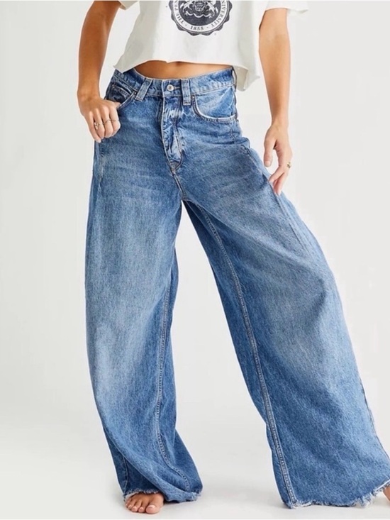 Free People Denim - Free People "We The Free" Wide-Leg Jeans $148 Retail Raw Hem